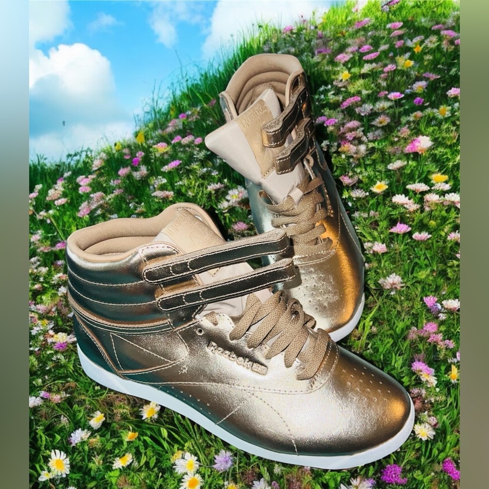 Reebok Gold Metallic Sneakers Reebok Freestyle Hi Metallic CN0573 NWOB (narrow)